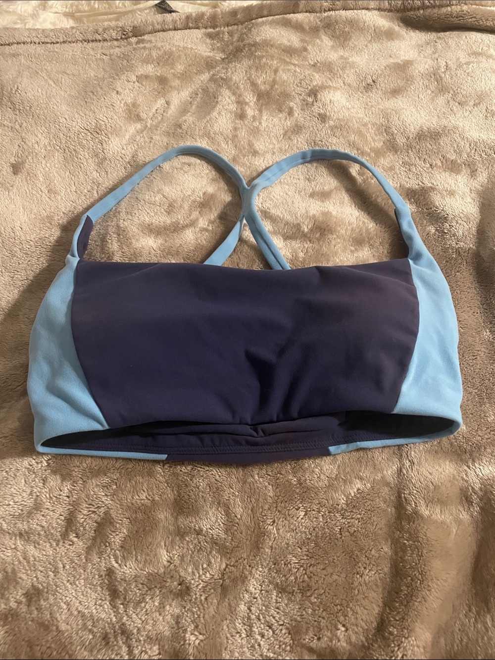 BuffBunny Light Blue and Navy Cross-Back Sports Bra